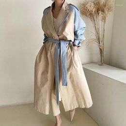 Women's Trench Coats Korean Vintage Hit Colour Long Women Classic Belt Slim Waist Windbreaker Overcoat Autumn Notched Collar Winter Coat