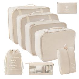 8pcs Set Seyahat Organizatör Depolama Çantaları Bavul Paketleme Set Depolama Kılıfları Taşınabilir Bagaj Organizatör Giysileri Ayakkabı Düzenli Torama Çantası