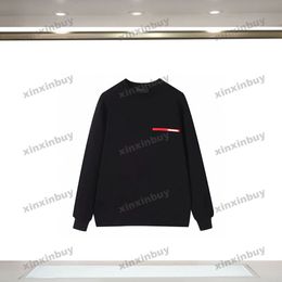 xinxinbuy Men designer Hoodie Sweatshirt 23ss Paris Red strip label Letter print long sleeve women Black white S-2XL