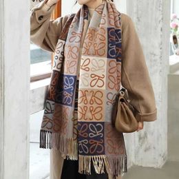 High grade golden cashmere scarf women's shawl dual use autumn and winter Chequered letters for warm neckband trend live broadcast