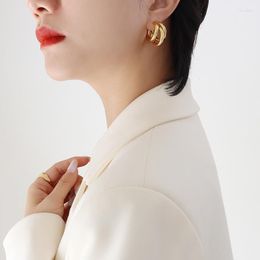 Dangle Earrings Summer Accessories Trendy Three-layer C-shaped Hollow Tube Titanium Steel Gold-plated