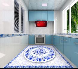 Wallpapers Custom 3d Floor Decals Blue And White Murals Wear Non-slip Self-adhesive Pvc Tile