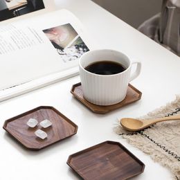 Tea Trays Black Walnut Square Solid Wood Anti-Scalding Teacup Octagonal Creative Coffee Cup Holder Small Plate