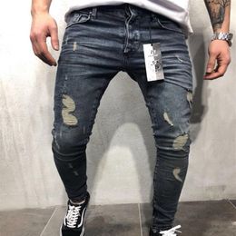 Men's Jeans Mens Cool Designer Pencil Skinny Ripped Destroyed Stretch Slim Fit Hop Pants With Holes For Men219N