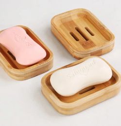 Natural Wood Bamboo Soap Dish Holder Shower Soap Holders Tray Container for Bathroom Kitchen Sponges Accessories Storage Box ZZ