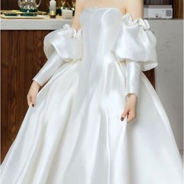 Only Satin Puffy Long Sleeves Detachable for Wedding Dress Party Dress with Buttons Korean Style Off White Black Real Image