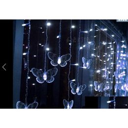 Led Strings 4M100Led Wide Star Butterfly Curtain Lights String Holiday Flashing Room Layout Decoration Drop Delivery Lighting Dh4Fo