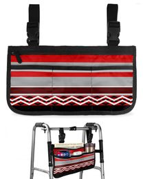 Storage Bags Red Black Grey Stripes Geometric Wheelchair Bag With Pockets Armrest Side Electric Scooter Walking Frame Pouch