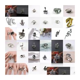 Band Rings 20 Styles Retro Gothic Snake Animal Vintage Men Women Fashion Stainless Steel Punk Open Adjustable Ring Jewellery Drop Delive Dh2Ys