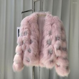 Women's Fur Real Coat Grass Rose Applique Young Fluffy Thick Warm Fashion Short Autumn/Winter Jackets For Women 2023 Clothes