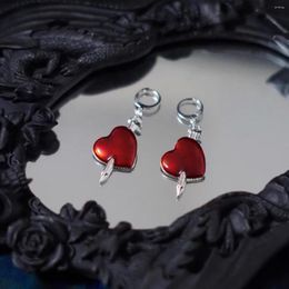 Orecchini a cerchio moda una freccia trafitto cuore rosso 2023 donna gioielli con pendente color argento antico