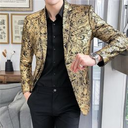 Luxury Gold Striped Print Blazer Street Casual Mens Slim Suit Jackets Nightclub Prom Dresses Evening Dress Sleek Suits Jacket M-5X275v