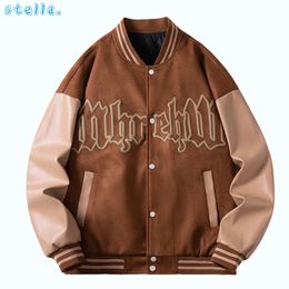 Men's Jackets Winter High Quality Casual Suede Stitching Jacket Men Stand Collar Retro Leather Sleeve Baseball Uniform Autumn 230911