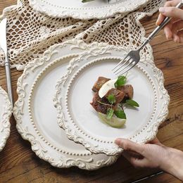 Plates Baroque Vintage Ceramic Dinner Plate Nordic Modern Kiln Change Carving Craft Dishes And Sets Western Restaurant Tableware274g
