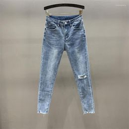 Women's Pants CINESSD Jeans For Women 2023 High Waist Tight Hong Kong Style Stretch Pencil Ripped Ankle-Tied Cropped