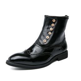 Männer Boots Patent Leder Herbst Mode Brogue Schuhe bequeme Marke Black Green Safety Gladiator Knöchel Wohnungen cooles Geschenk für Jungen Party Boots