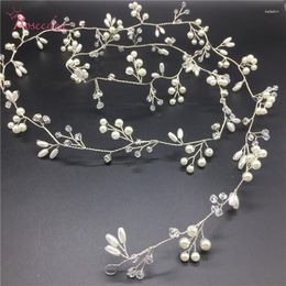 Hair Clips 90-100cm Long Pear&Crystal Rhinestone Head Piece Bride Headwear Handmade Headband Women Party Jewellery Accessories RE718