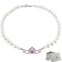 Saturn Lacquer Necklace Pearl Beaded Diamond Tennis Necklace Ladies Vintage Fashion Style With box211d
