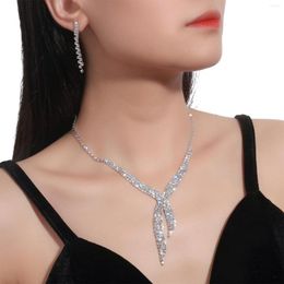 Necklace Earrings Set Luxurious Necklaces Dangling Suit Glittering Rhinestone Silver Ornaments For Banquet Gown Dresses Skirts Ly