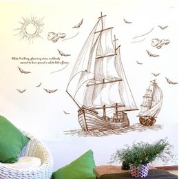 Wall Stickers Cartoon Pirate Ship Sailing For Kids Rooms Boys Removable PVC Decal DIY Art Home Decor DRSA889