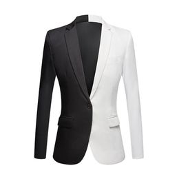 Fashion White Black Red Patchwort Casual Coat Men Blazers Stage Singers Costume Blazer Slim Fit Party Prom Suit Jacket Men's 279w