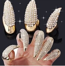 Update Crystal Rhinestone False Nail Ring Cluster Gold Black Paw Talon Cat Claw Rings Punk Rock Fashion Jewelry