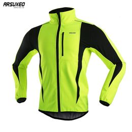 Cycling Jackets ARSUXEO Men's Warm Cycling Jacket Fleece Bike Jersey Windproof Waterproof Softshell Coat Bicycle Clothing Motorcycle Raincoat 230911