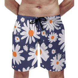 Men's Shorts Daisies White Blue Board Abstract Flowers Design Sports Short Pants Quick Dry Casual Custom Oversize Beach Trunks