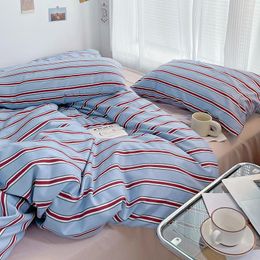 Bedding Sets Full Sizes Stripe Printed Comforter Polyester Soft Bed Sheet Pillowcases Duvet Cover Bedspread For Bedroom