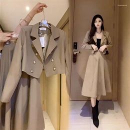 Two Piece Dress Insozkdg Spring 2023 Temperament Fashion Suits Double Breasted Small Suit Coat Skirt Set Women's High Street