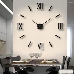 Wall Clocks 51 Inch Large Luminous Roman Numerals Acrylic Mirror Clock Sticker Quartz Watch Home Decoration Living Room