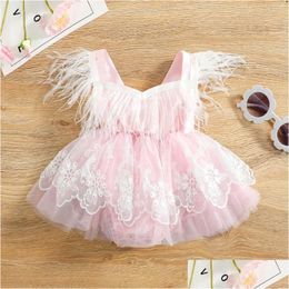 Girls Dresses Girl Infant Baby Princess Romper Dress Cute Sleeveless Feather Tassel Lace Embroidered Tle Tutu For Birthday Party 0-24M Dhzqm