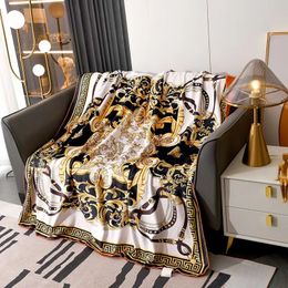Bed Sofa H GOLD Black Luxurious blanket, brocade fox velvet double-layer blanket, multi-function shawl blanket, travel blanket, flower blanket 150&150cm