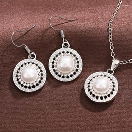 Necklace Earrings Set Fashion Luxury For Women Temperament Elegant Faux Pearls Round Pendant Party Jewellery Accessories