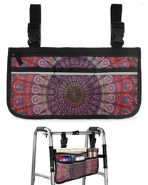 Storage Bags Mandala Pattern Red Wheelchair Bag With Pockets Reflective Strips Armrest Side Electric Scooter Walking Frame Pouch