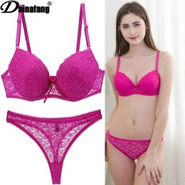 Novelty 2020 Lace Drill Bra Set Women Plus Size Push Up Underwear Set Bra And For Female Sexy Thong 34 36 38 40 42 BCDE CUPS253I