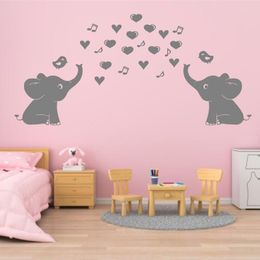 Wall Stickers Sticker Cute Elephants Heart Bird Nursery Boy Girl Childs Room Decor Music Notes Decal Bedroom C451