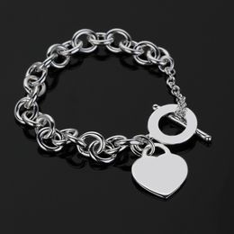 Brand Love Heart Luxury Designer Charm Bracelet for Women Girls Sweet Lovely Diamond Crystal S925 Silver Link Chain Bangle Bracelets Jewellery Valentines Day Gift