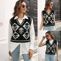 Christmas Skulls Jagged Patterned Vest Sweater Womens Autumn And Winter Knitted