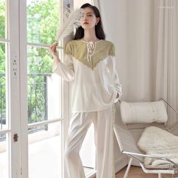 Women's Sleepwear White Pajamas Suit With Buttons Lapel Two Pieces Shirt&Pants Set Sexy Pyjamas Pour Femme Long Sleeve Home Clothes