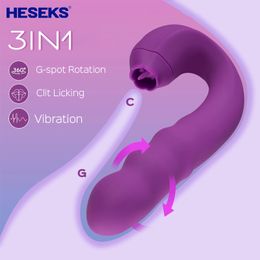 Adult Toys HESEKS 3in1 Clitoral Licking Rotating G Spot Vibrator Clit Tongue Dildo Vaginal Vibrating Stimulator Sex for Women 230911