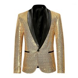 Men's Suits & Blazers Shiny Gold Sequin Bling Glitter Blazer Men 2021 Shawl Collar Club DJ Mens Jacket Stage Clothers For Sin312G