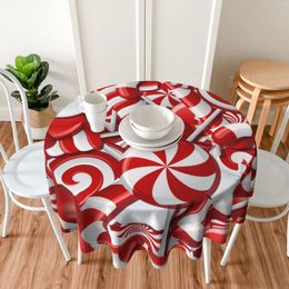 Table Cloth Sweet Candy Cane Red And White Round Tablecloth 60 Inch Washable Cover Christmas Ornaments Home Dining Party Decoration