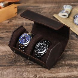 Watch Boxes Leather Case Box Housing Organizer Luxury Roll Bag Men's Jewellery Holder Free Engraving Logo Or Name