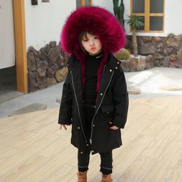 Down Coat Children Real Fur 2023 Winter Kid Boys Girls Clothing Clothes Hooded Thick Warm Jacket Outerwear Parka Snowsuit