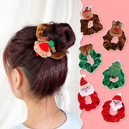 Christmas Santa Claus Elk Velvet Scrunchies Hairbands Flannel Solid Colour Winter Xmas Festival Headwear Women Hair Accessories