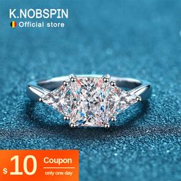 Wedding Rings KNOBSPIN 3ct Radiant Ring s925 Sterling Sliver Plated 18k White Gold Engagement Fine Jewelry For Woman 230909