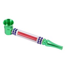 Latest Colorful Aluminium Alloy Pipes Innovative Diamonds Decoration Portable Removable Filter Spoon Bowl Dry Herb Tobacco Cigarette Holder Hand Smoking Tube