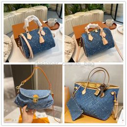 Sacos de designer vintage denim bolsa de ombro bolsa feminina jeans nunca crossbody boston travesseiro totes grande capacidade h911s