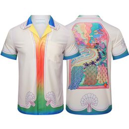 2022 Summer Europe Hawaii shirts paris designer luxury men clothing Colour letter print Casual Shirt Cool Hip hop Short Sleeve geom251b